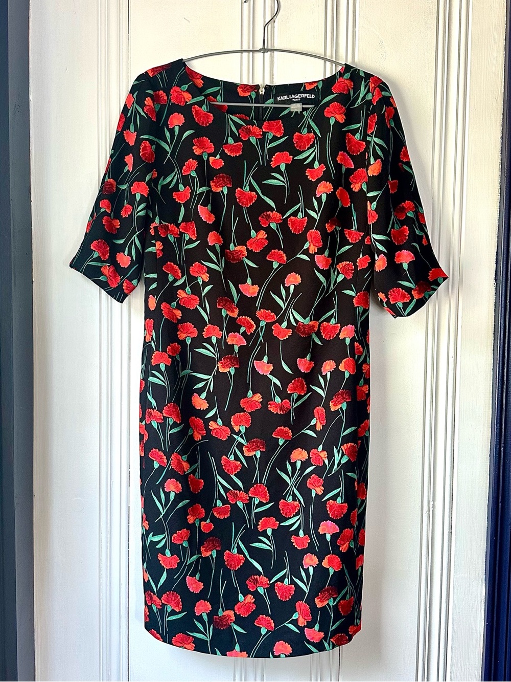 Karl Lagerfeld Black Dress with Red Floral Print
